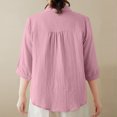 thumbnail image 3 of CIENVNSTG Spring Summer Cotton Linen Blouses for Women 3/4 Sleeve Lapel Collar Button Down Design with Chest Pocket Loose Fit Comfy Lightweight Plain Tops for Daily Commute and Casual Outings Pink XL, 3 of 3