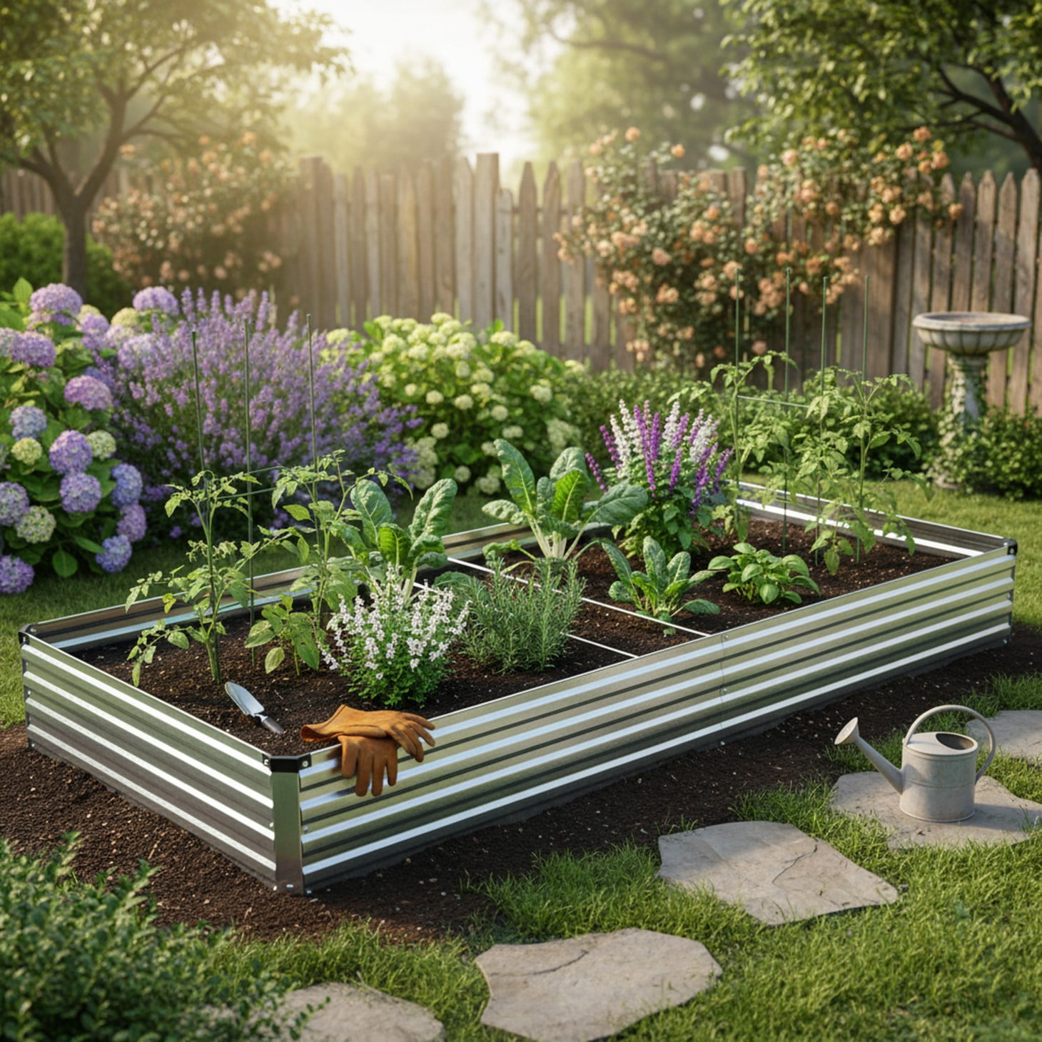 EDX Galvanized Raised Garden Bed, Outdoor Metal Planter Box Kit for Vegetables, Flowers and Herbs, Silver