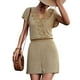 thumbnail image 1 of Monos cortos con cuello en V para mujer, monos informales con costuras de encaje, pantalones cortos con botones delanteros de manga corta, monos para verano, 1 of 6
