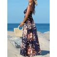 thumbnail image 4 of Vestido largo CUPSHE para mujer, cuello en V, cuello en V, sin mangas, azul marino, floral, 4 of 5