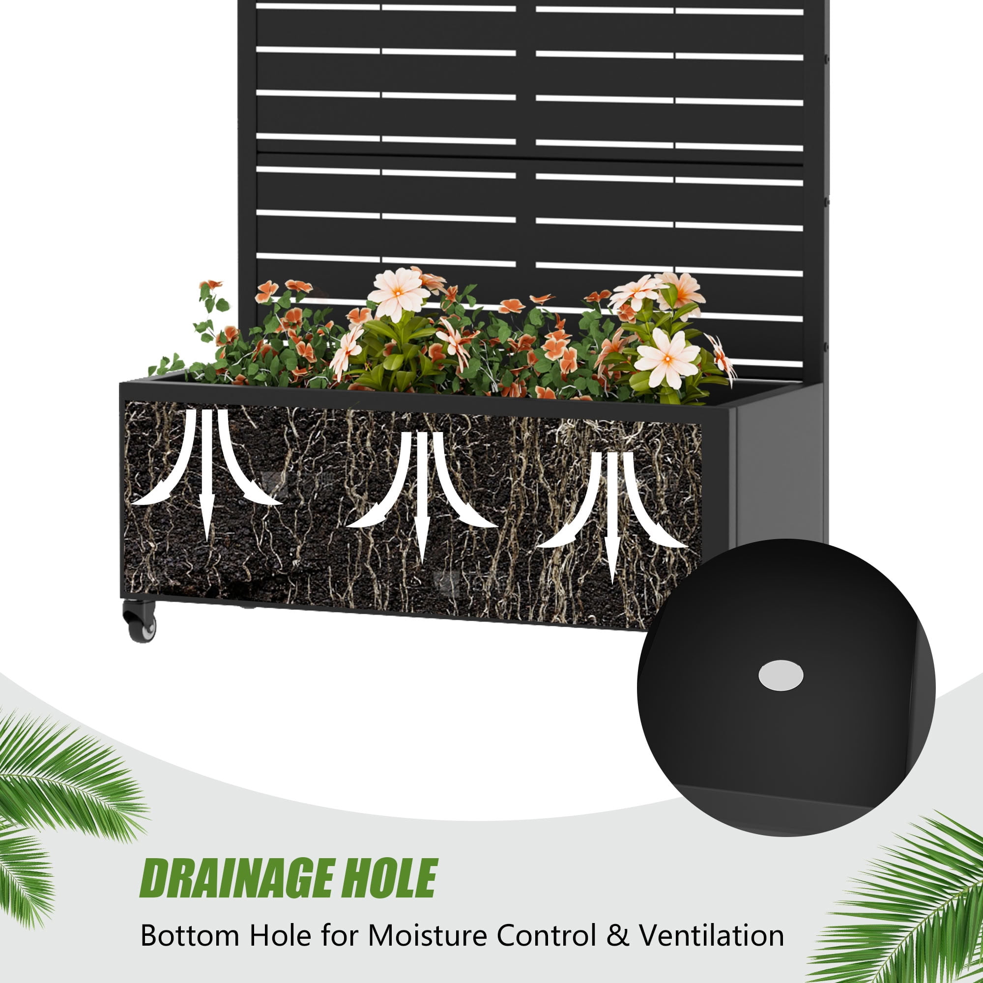 MAYEERTY 5 Panels Outdoor Metal Planter Box, Durable Weather-Resistant Planter, 2 pcs Decorative Metal Flower Box for Patio, Balcony, Garden