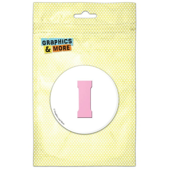 Letter I Initial Baby Girl Block Font Pink Shower Refrigerator Button Magnet