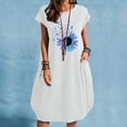 thumbnail image 1 of Qiopertar Robe d'Été en Coton et Lin pour Femmes Imprimé Jour de l'Indépendance Manches Courtes avec Poche Col Rond Ample Grandes Économies de Vacances! à Moins de 5$ jusqu'à 90 % de Réduction, 1 of 4