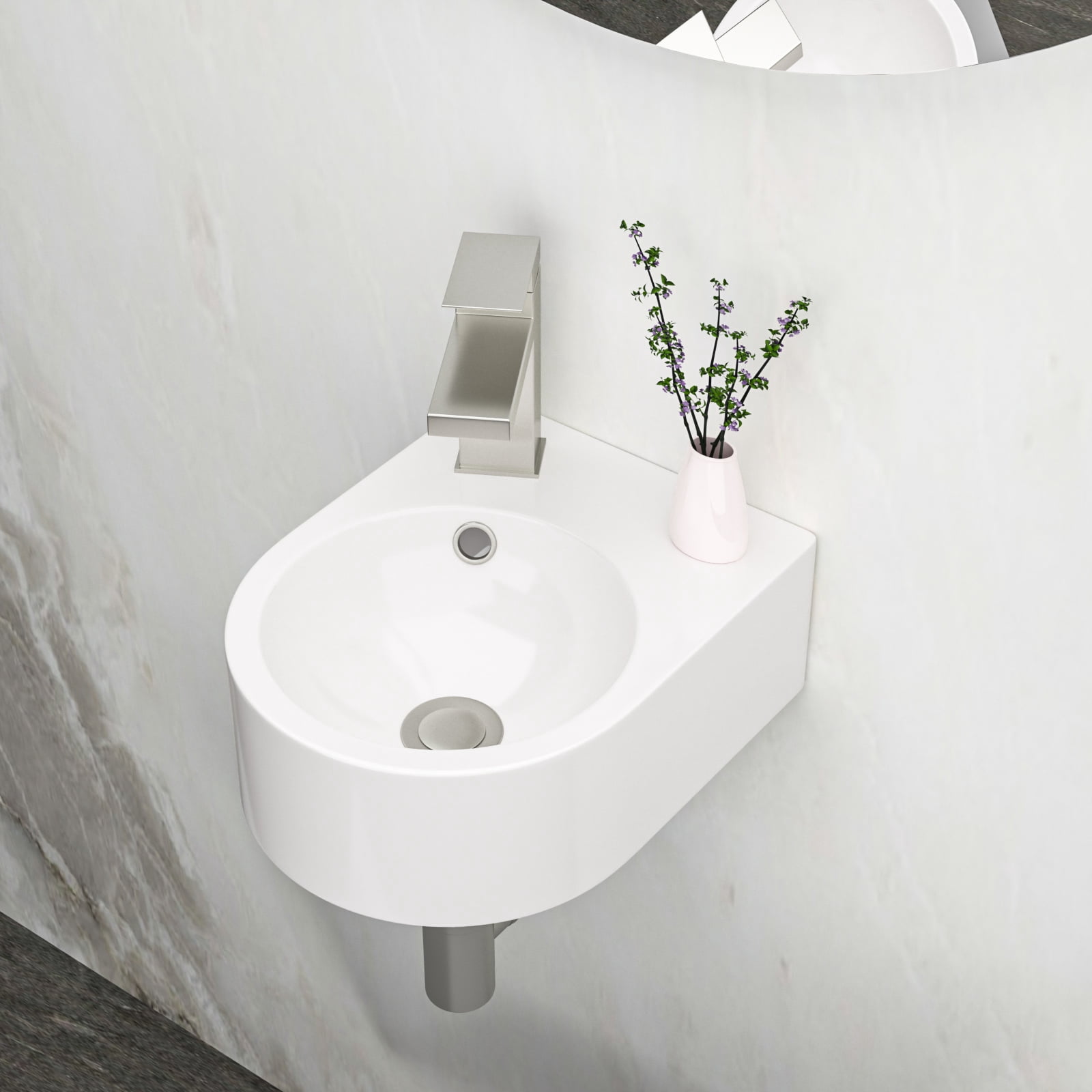 13"×10.44"×4.75" White Ceramic Rectangle Wall-Mount Bathroom Sink with Single Faucet Hole