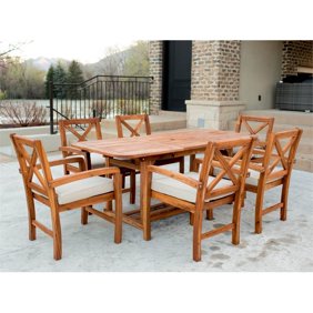 Miya Outdoor 7 Piece Wicker Dining Set with Acacia Wood Expandable