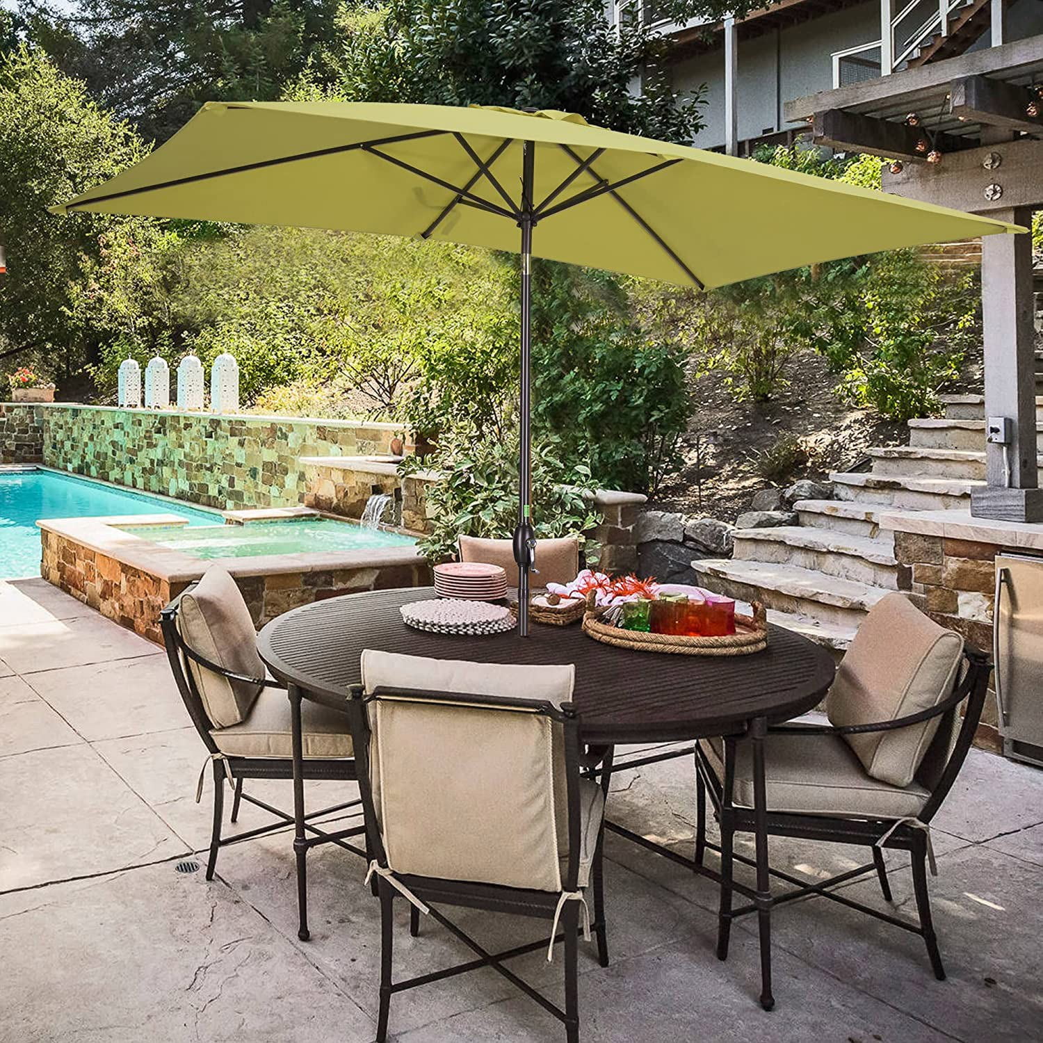Royalcraft 6.5 x 10 Ft Rectangular Patio Umbrella, Outdoor Table Market Umbrella with Crank, 6 Steel Ribs, Polyester Canopy, Lime Green