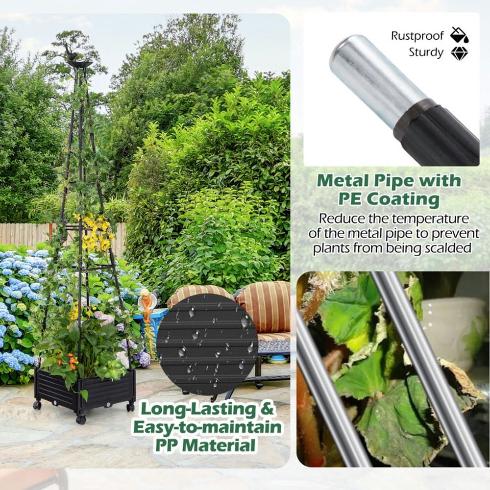 Spaco Garden Obelisk Trellis with Self-Drainage System for Climbing Plants-Black, Vegetables Tomato and Herbs for Patio Balcony Deck to Planting Flowers