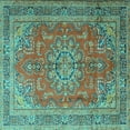 thumbnail image 1 of Ahgly Company Indoor Square Medallion Turquoise Blue Traditional Area Rugs, 7' Square, 1 of 4