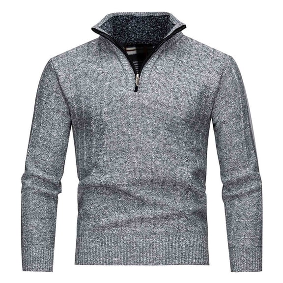 ZCFZJW Fashion Quarter Zip Sweater Men's Sherpa Fleece Pullover Sweaters Stretch Plush Thick Warm Cable Knit Long Sleeve Turtlneck Sweater Gray XXXL