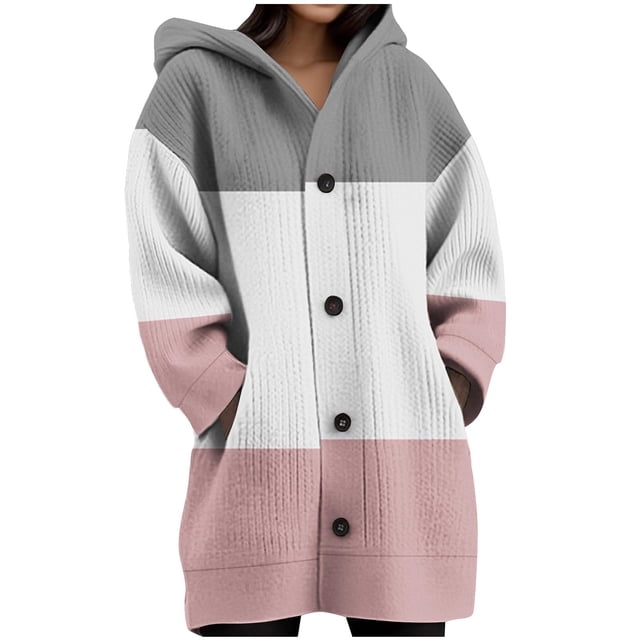 JGGSPWM Womens Printed Long Sleeve Chunky Cable Knit Fall Cardigans Sweaters Button Down Open Front Hooded Outerwear with Pockets Gray XXL