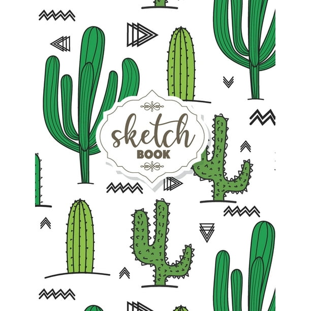 Blank Drawing Sketchbook: Green Cactus Pattern Sketchbook, 8.5