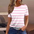 thumbnail image 2 of Busydd T Shirts for Women 2026 Striped Crew Neck Short Sleeve Summer Tops Slim Fit Casual Basic Tee Fashion Breathable Soft Stretchy Top for Daily #05Pink 2XL, 2 of 4