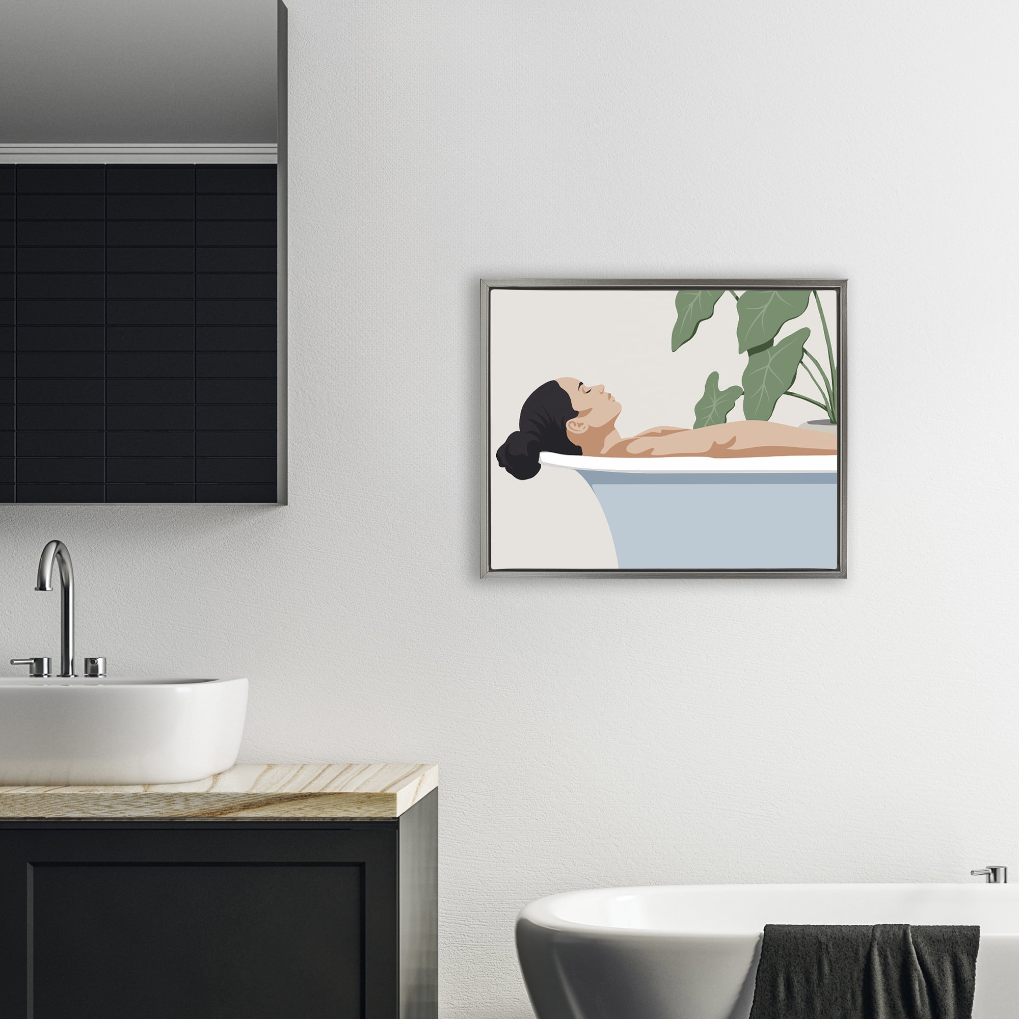Stupell Industries Tub Relaxation Woman Gray Framed Floater Canvas Wall Art, design by Marcus Prime