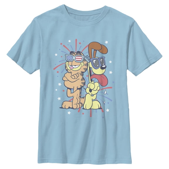 Boys Garfield Patriotic Cat and Dog Celebration T Shirt