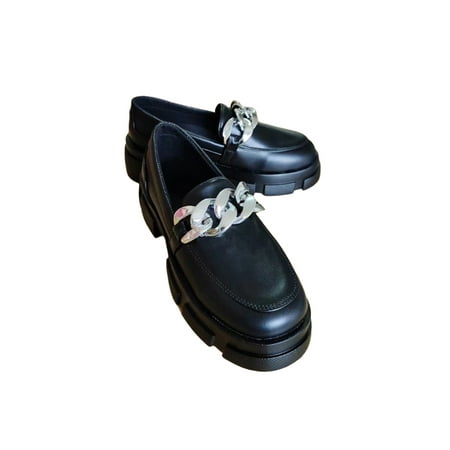 

Eloshman Women s Comfort Chunky Casual Shoes Wedding Chain Decor Nonslip Lug-Sole Mary Jane