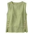 thumbnail image 2 of Women's Sleeveless Tank Tops Summer Cotton Linen Button Decor Side Slit Casual Loose Vests by Yigetop Green L, 2 of 5