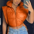 thumbnail image 7 of QUNYINEY Orange Puffer Vest Women Fall Hooded Cropped Zip Up Waistcoat Cotton with Pockets Loose Fit Sleeveless Womens Fall Jackets, 7 of 7