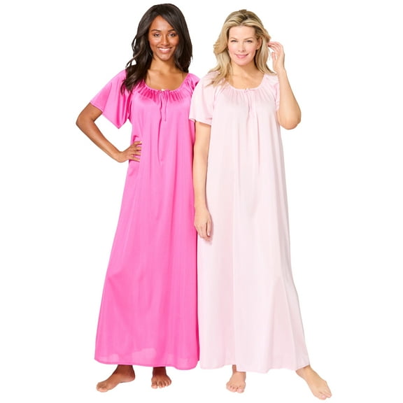 Only Necessities Plus Size 2-Pack Long Silky Gown