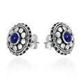 thumbnail image 2 of Stylish Flower with Blue Lapis Inlaid Center Sterling Silver Stud Earrings, 2 of 5