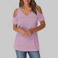 thumbnail image 2 of zfwon Women'S Casual Cold Shoulder T Shirt V Neck Short Sleeve Blouse Tunic Tops Sexy Casual Comfy T Shirt Colorblocked Gradient Print T-Shirt Pullover Tees Shirts, 2 of 6