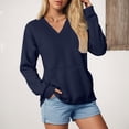 thumbnail image 2 of larppty V Neck Sweatshirt Women Pocket No Hood Oversized Pullover Casual Soft Long Sleeve Tops With Pockets Fall Fashion (Navy, S), 2 of 7