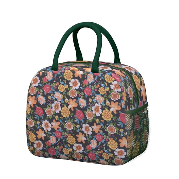 Sac à Lunch Vintage Blossom – Motif Pivoine & Rose, Sac Thermique Réutilisable