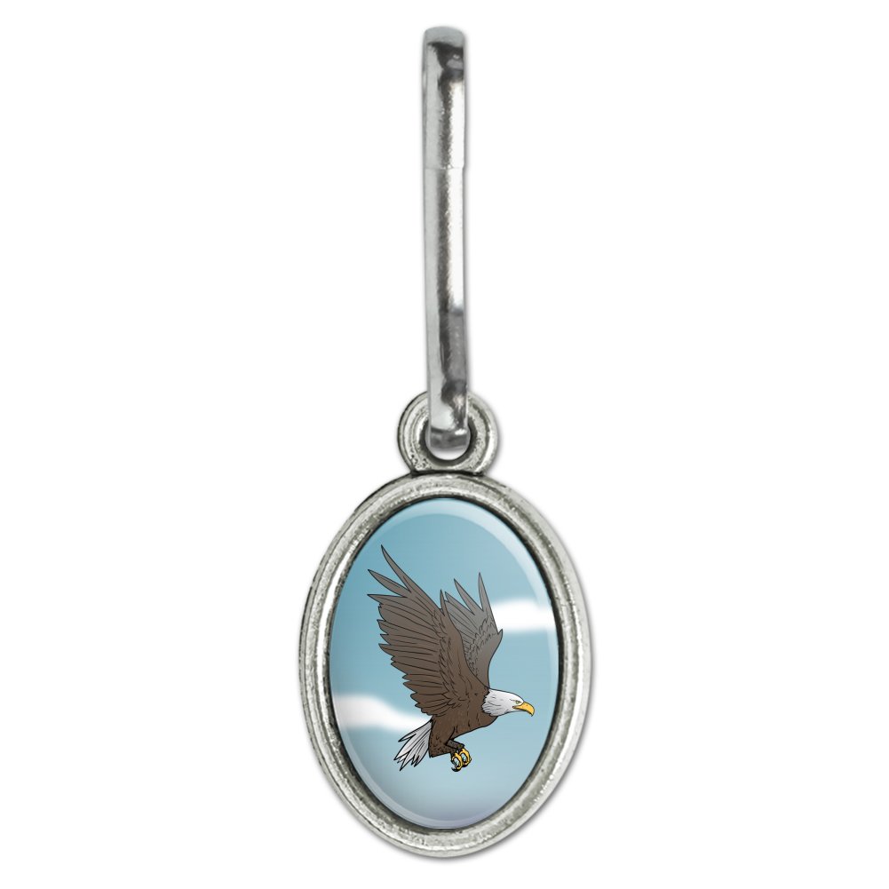 Bald Eagle Flying Antiqued Oval Charm Clothes Purse Suitcase Backpack Zipper Pull Aid - image 1 of 3