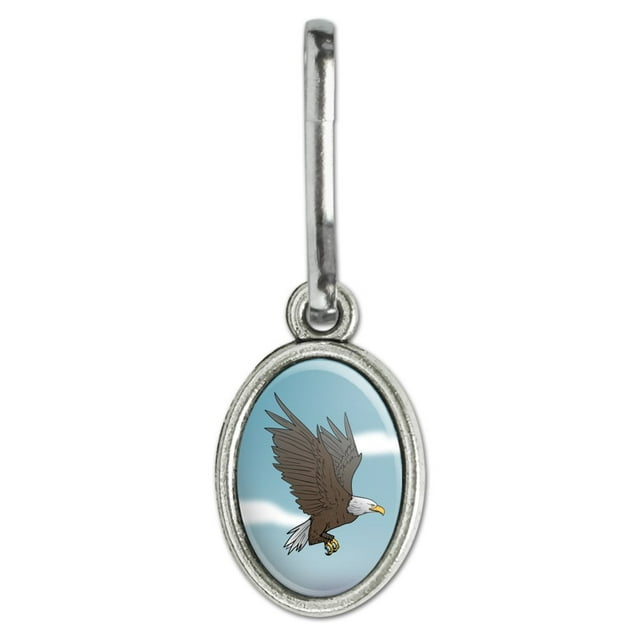 Bald Eagle Flying Antiqued Oval Charm Clothes Purse Suitcase Backpack Zipper Pull Aid
