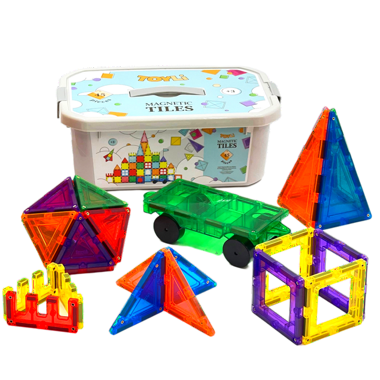 TOYLI Magnet Tiles Building Blocks for Kids 45 Pieces Stem for Toddlers  Girls Boys 