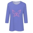 thumbnail image 4 of Luxalzxs 3/4 Length Sleeve Womens Tops Breast Cancer Awareness Pink Ribbon Shirts Casual Butterfly Print Crew Neck Loose Fit Blouses, 4 of 5