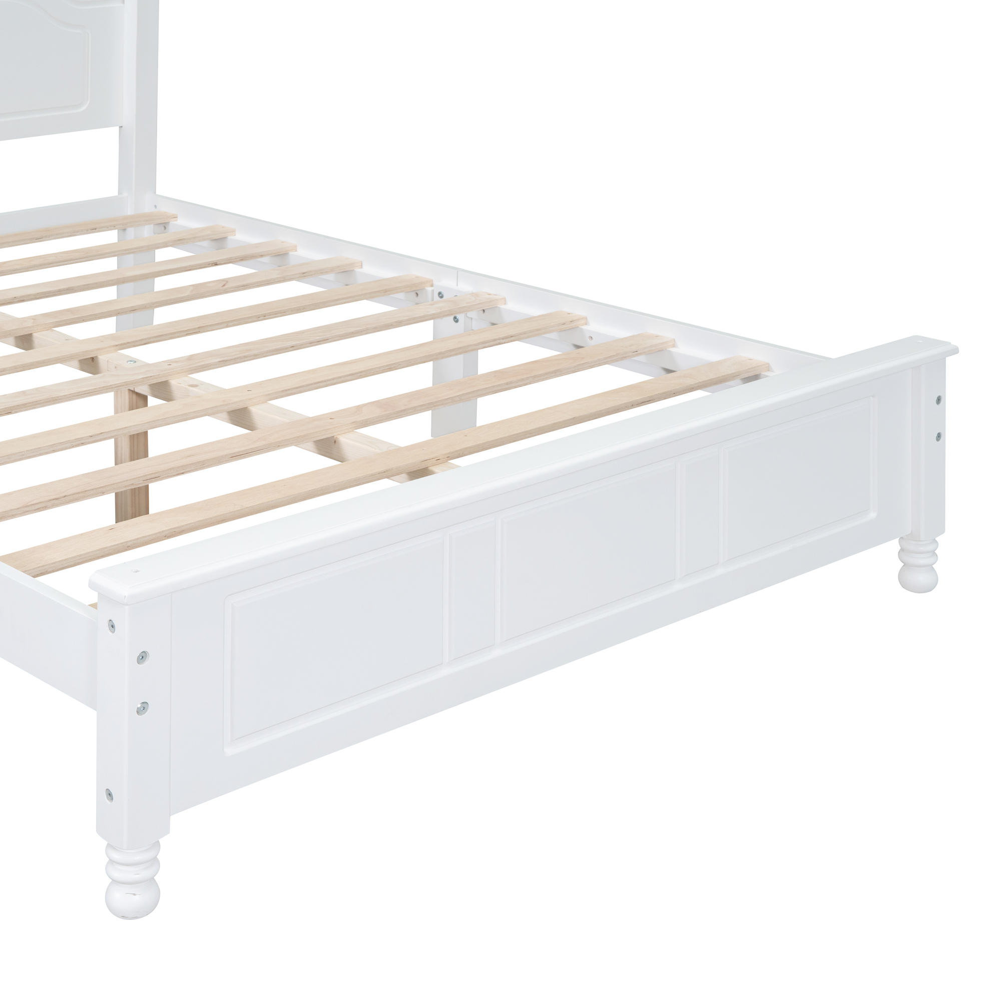 Euroco Wood Full Size Platform Bed with Retro Style Headboard, White