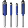 thumbnail image 1 of HUGFEGWE 4 Pieces Industrial Grade Flush Trim Router Bit Set 1/4 Inch Shank Top End Bearing Flush Trimming Pattern Router Bits Woodworking Milling Cutter Tools - 1/4" 5/16" 3/8" 1/2" CJB91-14110, 1 of 8