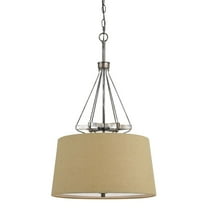Cal Lighting 33.88" Pendant in Textured Steel-Color:Textured Steel,Finish:Textured Steel,Material:Burlap,Shape:Round,Style:Transitional,Wattage:60WX3