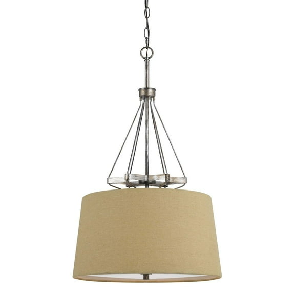 Cal Lighting 33.88" Pendant in Textured Steel-Color:Textured Steel,Finish:Textured Steel,Material:Burlap,Shape:Round,Style:Transitional,Wattage:60WX3