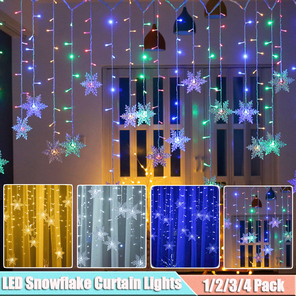 Details about   LED Snowflake Xmas Fairy String Lights Curtain Window Christmas Party Waterproof 