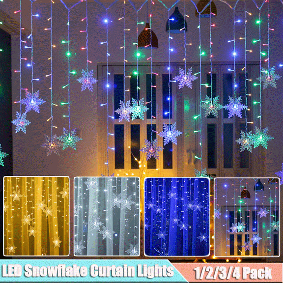LED Christmas Fairy Lights, LED Snowflake/Long Strip Curtain String Lights, 8 Modes Battery/USB Wall Window Decorative Lights, for Home Party Xmas Wedding 2022 New Year Decor, 1/2/3/4Pcs