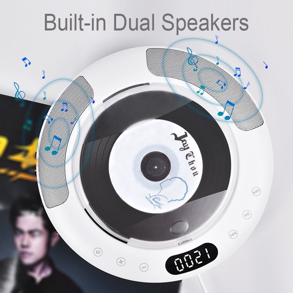 MEGICOT Bluetooth 5.0 Wall Mountable CD Player with Built-in Pull-Switch Speakers, Portable MP3 Music Walkman with Special Stand Dust Cover Remote Control, Support Disc FM USB Flash AUX Play