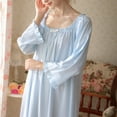 thumbnail image 4 of Defitshape Women's Cotton Victorian Nightgown Vintage Sleep Dress Long Sleeve Pleated Lace Princess Elegant Nightwear Mid-length Ruffle Crew Neck Blue Small, 4 of 5