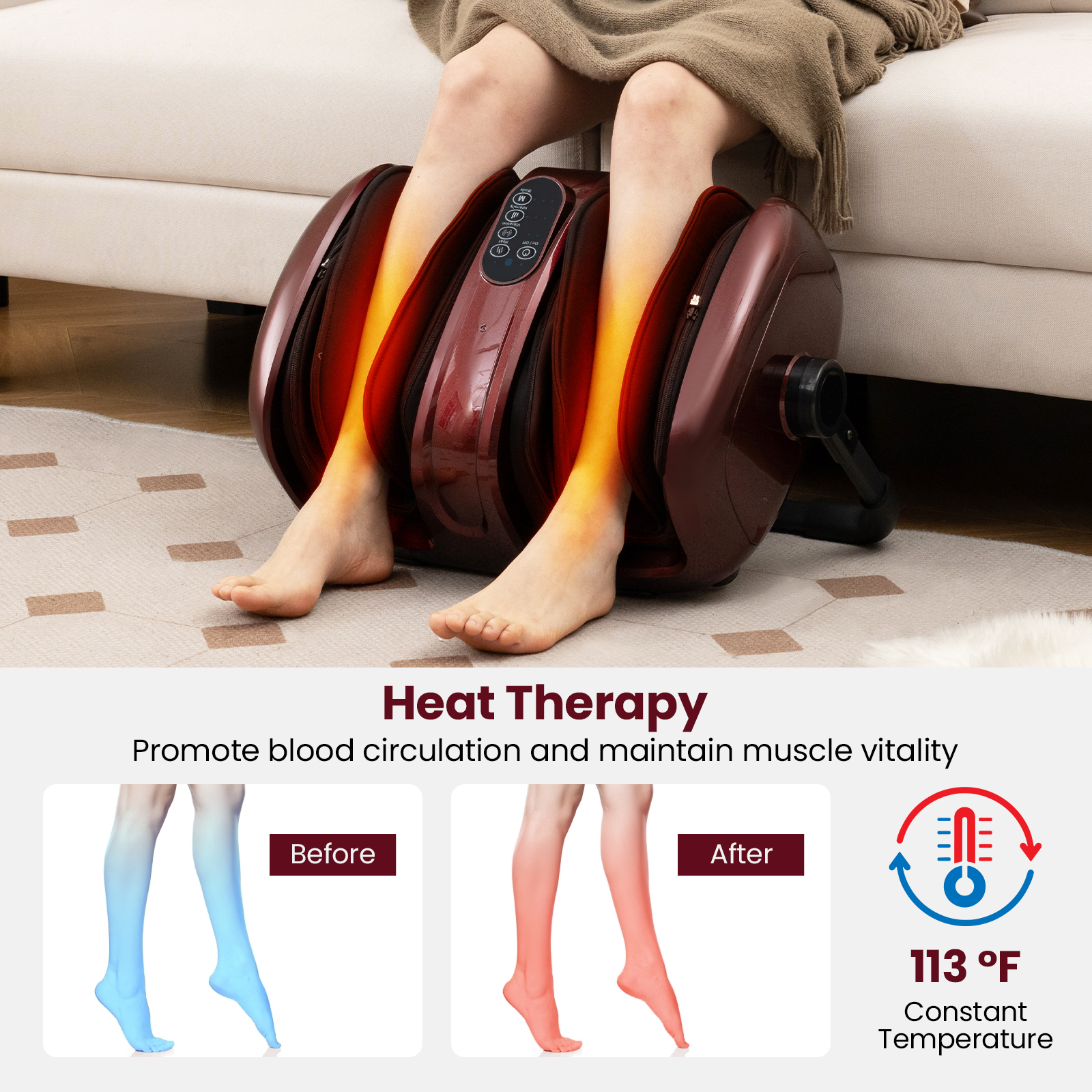 Giantex Foot & Calf Massager w/Heat, Deep Kneading Shiatsu Massager Machine, Gifts for Elder Men Women, Red