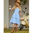 thumbnail image 5 of Arshiner Girls Tie Back Dress Summer Beach Little Kids Light Blue Easter Casual Holiday Sundress Kids Girls Dresses Size 6, 5 of 6