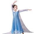 thumbnail image 3 of Elsa Robe pour Filles Robe de Princesse avec Cape Costume de Cosplay d'Halloween Robe de Fête d'Anniversaire, 3 of 7