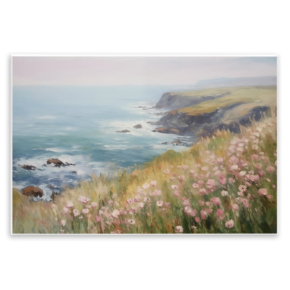 Stupell Industries Pink Wildflower View Landscape & Nature Painting Unframed Art Print Wall Art, 15 x 10