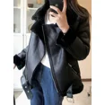 thumbnail image 5 of -abrigo grueso y cálido para mujer, chaqueta de ante marrón con cinturón, de piel sintética de cordero, a prueba de viento, para invierno, 5 of 5