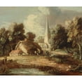 thumbnail image 2 of Thomas Gainsborough 17x15 Black Ornate Wood Framed Double Matted Museum Art Print Titled - Landscape with Cottage and Church, 2 of 5