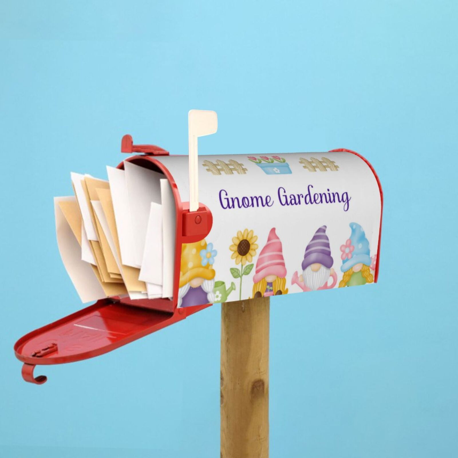 Logiee Watercolor Gnome Garden Print Post Letter Box Wrap Decor, Mailbox Cover Suitable for Standard Mailbox and Large Size Mailbox,Outdoor Yard Decoration-21x18 in