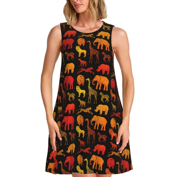 Fotbe Animal Vestido de Verano sin Mangas para Mujer – Vestido Midi Línea A, Estilo Camiseta Floral, Vestido Playero Casual y Fluido