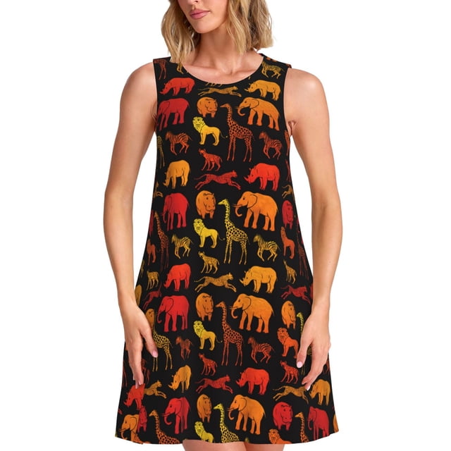 Fotbe Animal Vestido de Verano sin Mangas para Mujer – Vestido Midi Línea A, Estilo Camiseta Floral, Vestido Playero Casual y Fluido
