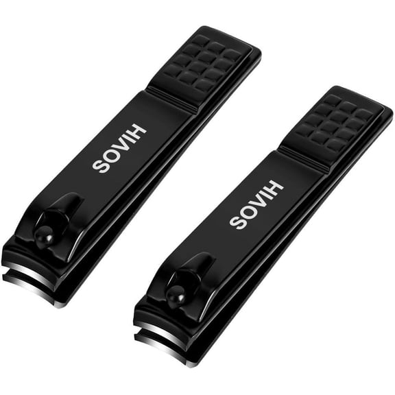 SOVIH Nail Clippers Set, Sharp Stainless Steel Fingernail Clipper & Toenail Clippers, Black Nail Cutter, Large and Small 2 Piece Set