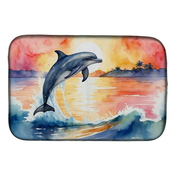 Carolines Treasures DAC7666DDM 21 x 14 in. Dolphin Leaping At Sunrise Dish Drying Mat