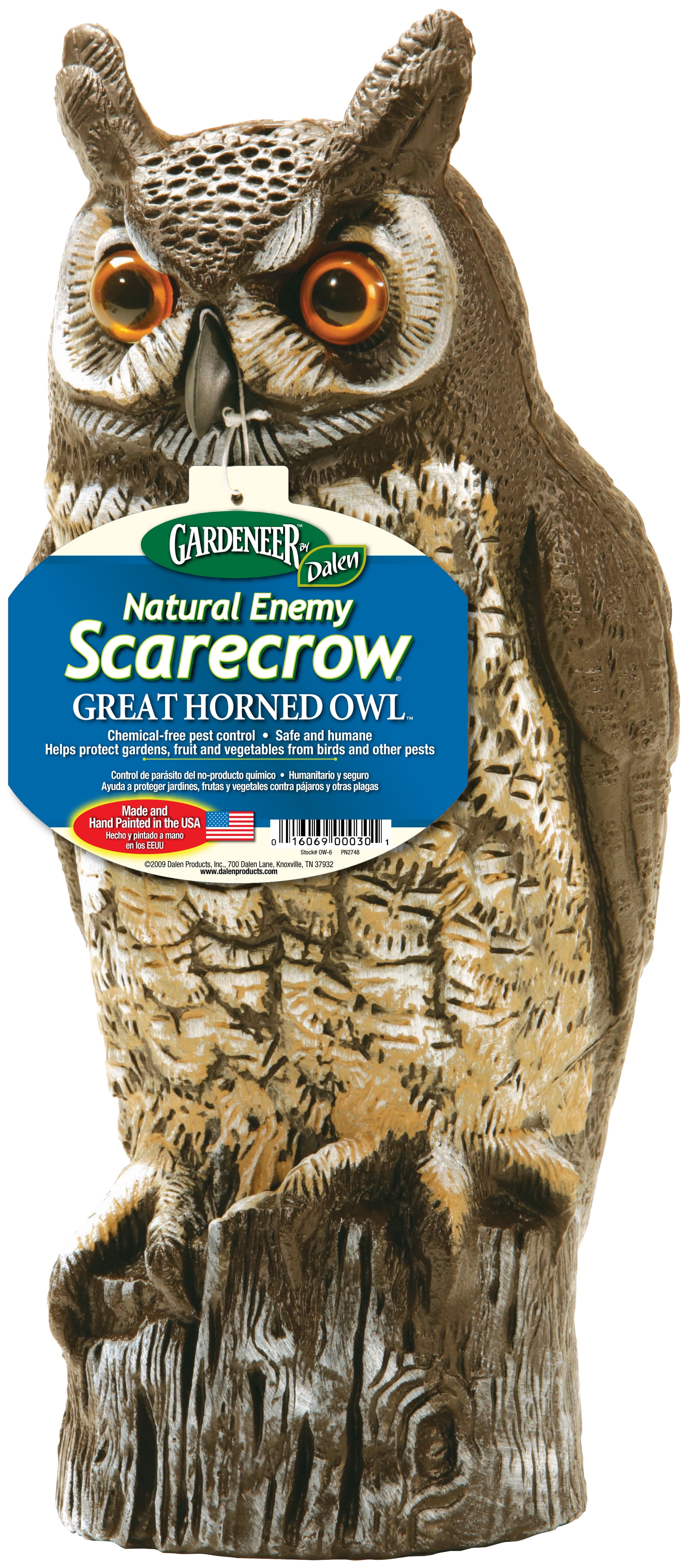 Dalen Natural Enemy Scarecrow Owl(Brown)-Protects Your Garden from Birds & Pests- 16 in Tall